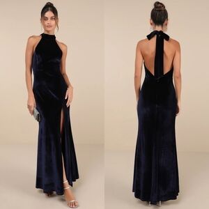 Lulus Fabulous Always Navy Blue Velvet Backless Mermaid Maxi Dress S Wedding